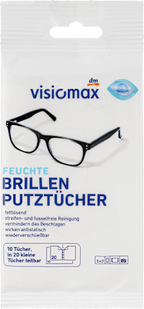 Vlhčené utierky na čistenie okuliarov 10x2 Visiomax
