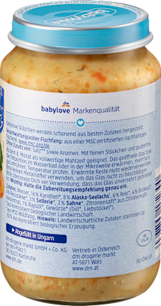 Menü Rahmgemüse mit Reis und Seelachs ab dem 8.Monat babylove