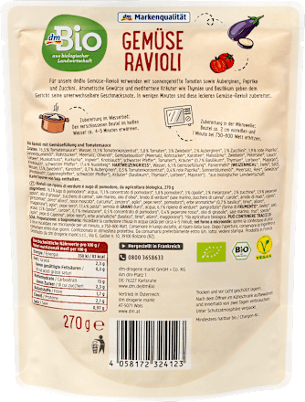 Fertiggericht italienische Ravioli mit Gemüsefüllung dmBio