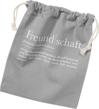 Geschenkbeutel aus Stoff grau "Freundschaft" Vito & Joe