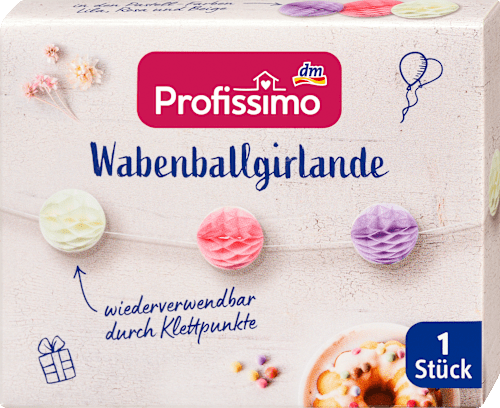 Mini-Wabenballgirlande aus Blumenseide mit Klettpunkten, pastell Profissimo