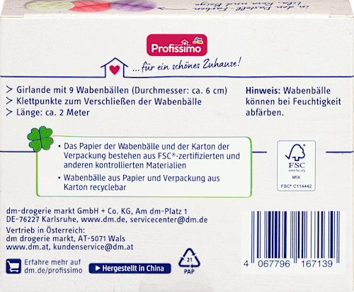 Mini-Wabenballgirlande aus Blumenseide mit Klettpunkten, pastell Profissimo