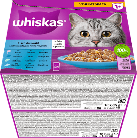 Nassfutter Katze Fischauswahl in Gelee, Multipack (24x85 g) Whiskas