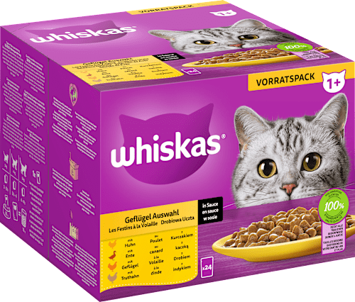 Nassfutter Katze Geflügel Auswahl in Sauce, Adult 1+ Multipack (24x85 g) Whiskas