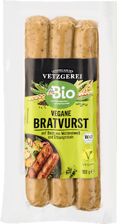 Veganska bio klobasica na osnovi pšeničnega glutena in grahovih beljakovin dmBio