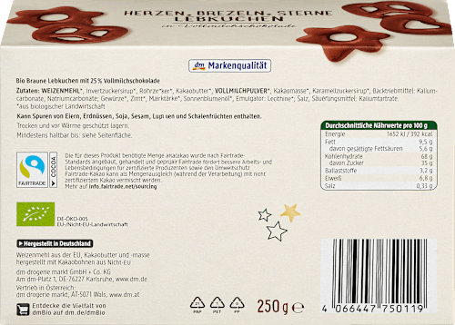 Lebkuchen Herzen, Brezeln, Sterne dmBio