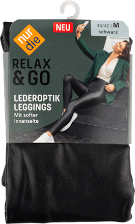 Relax & Go Lederoptik Leggins Damen schwarz, Gr. 40/42 nur die