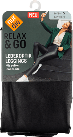 Relax & Go Lederoptik Leggins Damen schwarz, Gr. 36/38 nur die