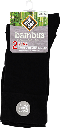 Bambus Herrensocken Komfort schwarz, Gr. 43-46 (2 Paar) nur die
