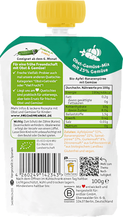 Quetschie Apfel, Banane, Spinat & Gurke ab 6 Monaten Freche Freunde