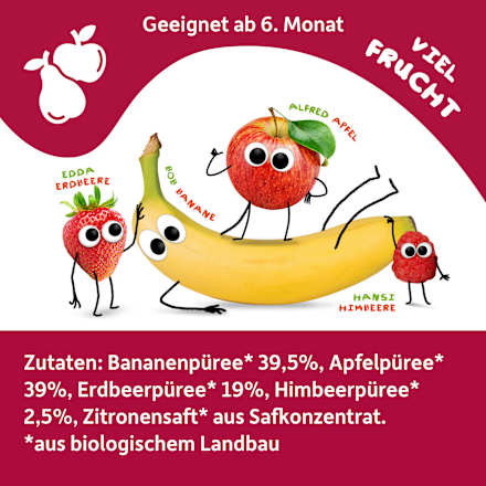 Quetschie Banane, Apfel, Erdbeere & Himbeere ab 6 Monaten  Freche Freunde