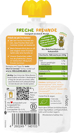 Quetschie Apfel, Banane, Ananas & Kokosnuss ab 6 Monaten Freche Freunde