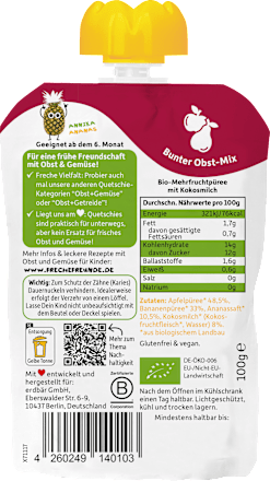 Quetschie Apfel, Banane, Ananas & Kokosnuss ab 6 Monaten Freche Freunde