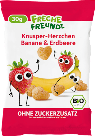 Kindersnack Knusper-Herzchen Banane & Erdbeere, ab 1 Jahr  Freche Freunde