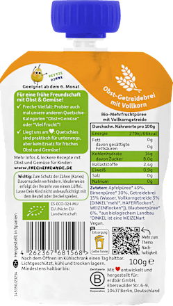 Quetschie Apfel, Birne, Blaubeere mit Dreikorn ab 6 Monaten  Freche Freunde