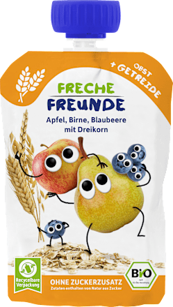 Quetschie Apfel, Birne, Blaubeere mit Dreikorn ab 6 Monaten  Freche Freunde