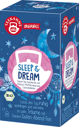 Kräutertee sleep & dream mit Melisse, Pfefferminze, Lavendelblüten (20 Beutel) Teekanne