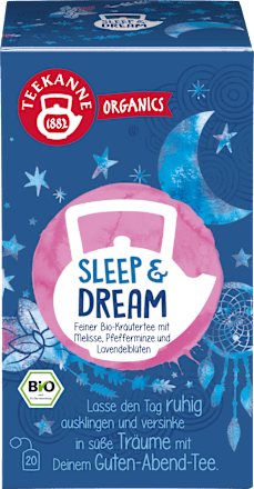 Kräutertee sleep & dream mit Melisse, Pfefferminze, Lavendelblüten (20 Beutel) Teekanne