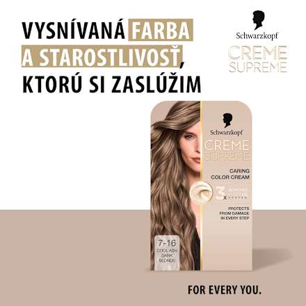 Farba na vlasy - 7-16 chladná popolavá blond Schwarzkopf CREME SUPREME