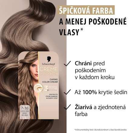 Farba na vlasy - 7-16 chladná popolavá blond Schwarzkopf CREME SUPREME