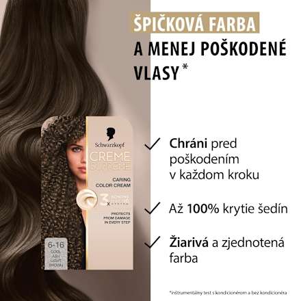Farba na vlasy - 6-16 chladná tmavá popolavá blond Schwarzkopf CREME SUPREME