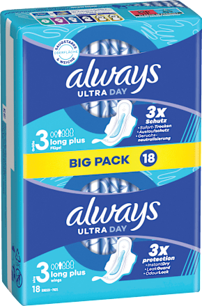 Ultra-Binden Day Long Plus 3 mit Flügeln, Big Pack always