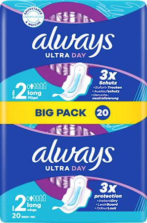 Ultra-Binden Day Long 2 mit Flügeln, Big Pack always