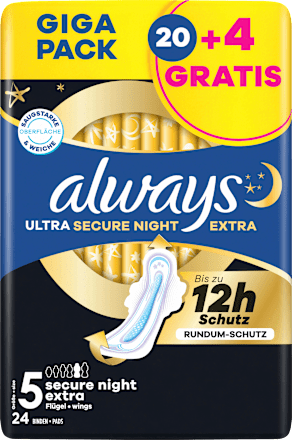 Ultra Secure Night Extra Binden mit Flügeln 5 Gigapack always