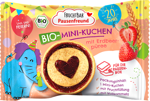 Kindersnack Mini-Kuchen mit Erdbeerpüree FRUCHTBAR Pausenfreund