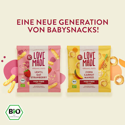 Babysnack Mais Linse, Hafer & Erdbeere ab 6 Monaten LoveMade Organics