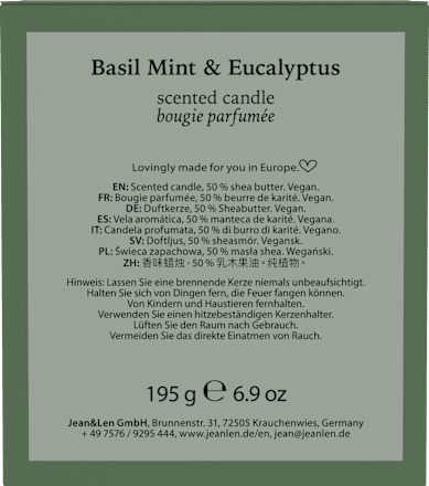 Duftkerze Basil Mint & Eucalyptus Jean&Len
