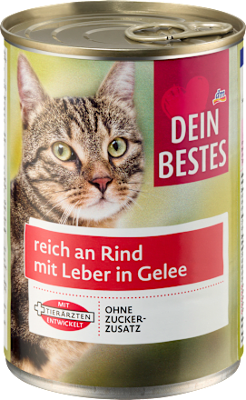 Nassfutter Katze reich an Rind mit Leber in Gelee Dein Bestes