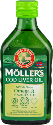 COD LIVER OIL Omega-3 ulje jetre bakalara: Vitamini A-D-E - ukus jabuka MÖLLER'S