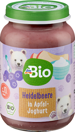 Био бебешко пюре с боровинки, ябълка и йогурт, 10+м dmBio