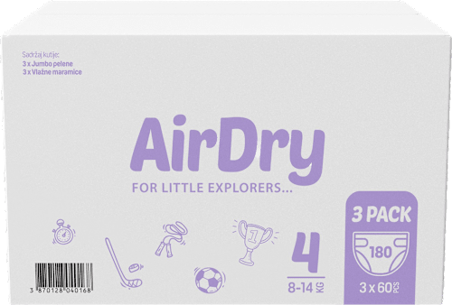 double care AirDry pelene vel. 4 (8-14kg) 3x60 komada Violeta
