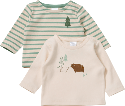 Langarmshirts mit Bären-Motiv & Ringel-Muster, grün + beige, Gr. 68 ALANA