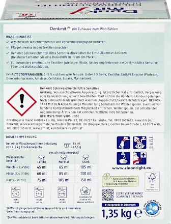 Detersivo in polvere per capi colorati Ultra Sensitive Denkmit