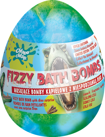 Musujące jajo do kąpieli z zabawką DINO, o zapachu funky cola Chlapu Chlap