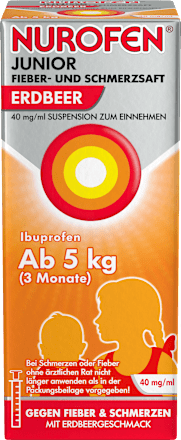 Nurofen Junior Fieber- und Schmerzsaft, Ibuprofen 40 mg/ml Suspension zum Einnehmen, Erdbeergeschmack NUROFEN