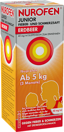 Nurofen Junior Fieber- und Schmerzsaft, Wirkstoff: Ibuprofen 40 mg/ml Suspension zum Einnehmen, Erdbeergeschmack NUROFEN