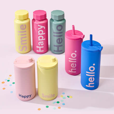 Reisebecher "Smile", gelb/lavendel (350 ml) DESIGN LETTERS