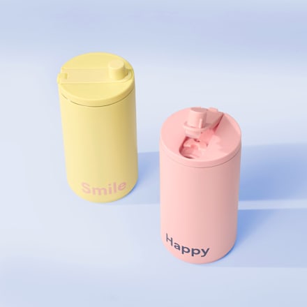 Reisebecher "Happy", rosa/blau (350 ml) DESIGN LETTERS