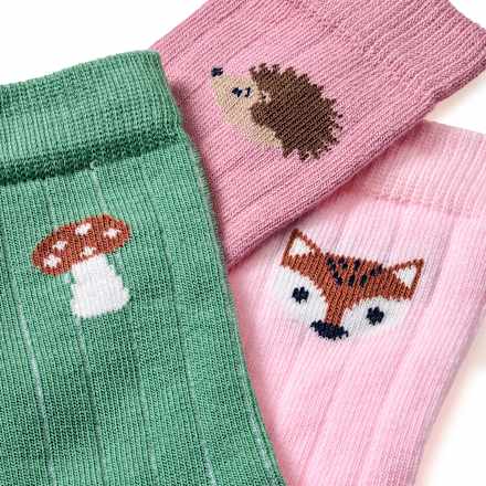 Socken mit Herbst-Motiv & Ripp-Struktur, rosa + grün, Gr. 27/29 ALANA