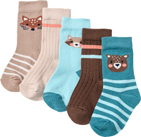 Socken mit Tier-Muster, braun + beige + blau, Gr. 23/26 PUSBLU