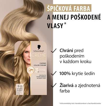 Farba na vlasy - 8-0 prirodzená svetlá blond Schwarzkopf CREME SUPREME