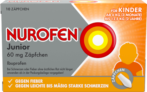 Nurofen Junior, Wirkstoff: Ibuprofen 60mg, Zäpfchen NUROFEN