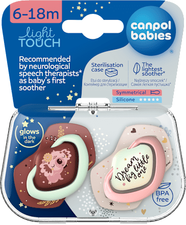 Smoczek silikonowy, symetryczny Light Touch 6-18m Sleepy Koala, różowy Canpol babies