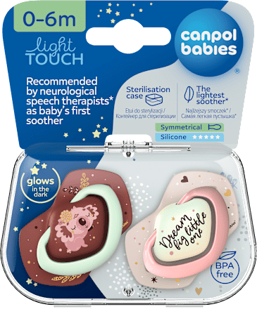 Smoczek silikonowy, symetryczny Light Touch 0-6m Sleepy Koala, różowy Canpol babies
