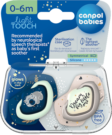 Smoczek silikonowy, symetryczny Light Touch 0-6m Sleepy Koala, niebieski Canpol babies