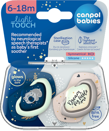 Smoczek silikonowy, symetryczny Light Touch 6-18m Sleepy Koala, niebieski Canpol babies